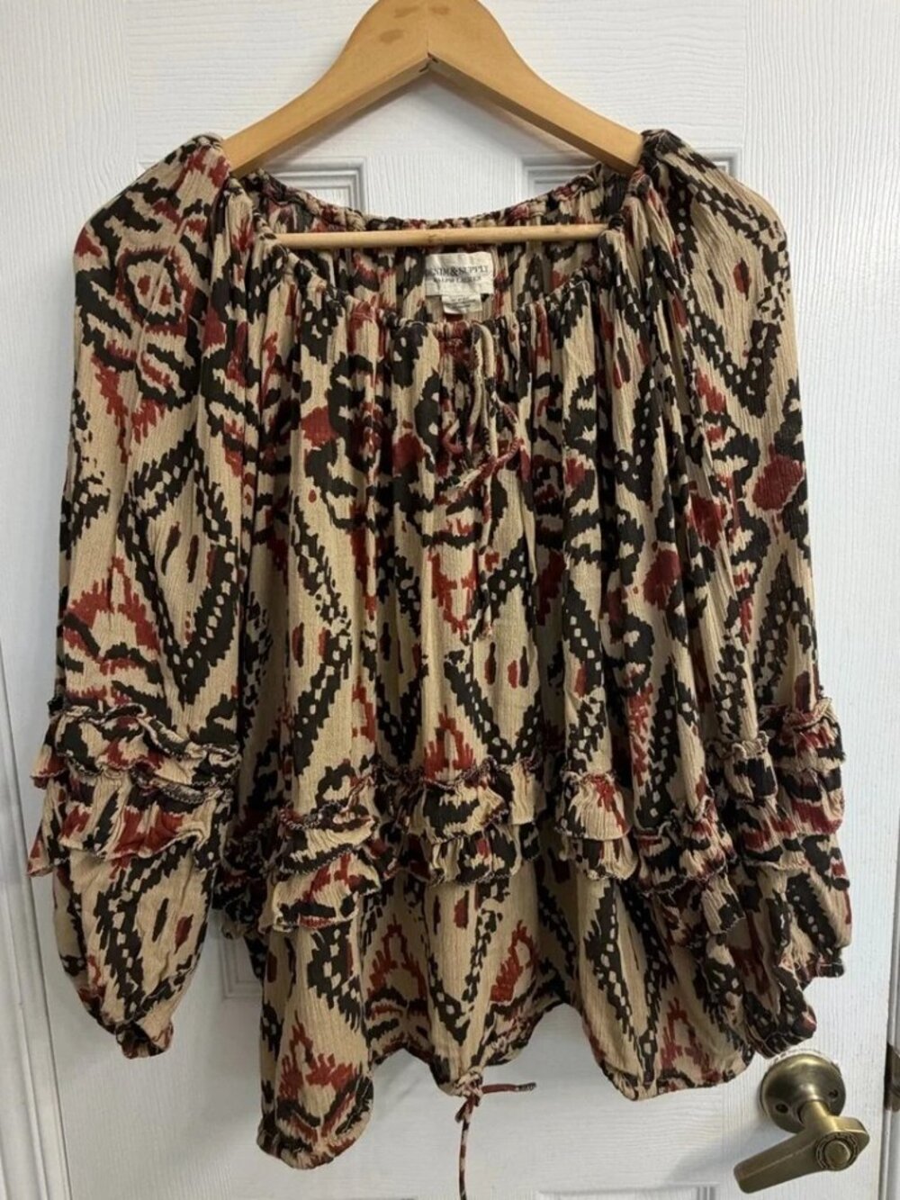 Denim & Supply Ralph Lauren Ikat Boho Blouse Women M Peasant Western Cottagecore